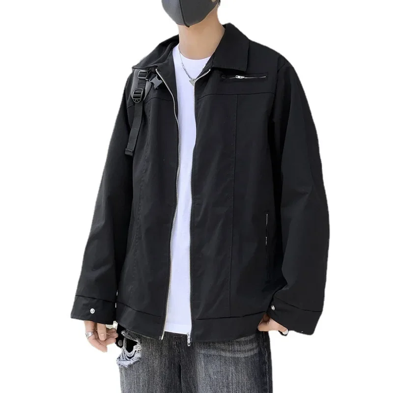 빈티지 스타일 루즈핏 남성용 재킷, 용수철 가디건, 하이 스트리트 트렌디 긴팔 학생 라펠, 두꺼운 여름