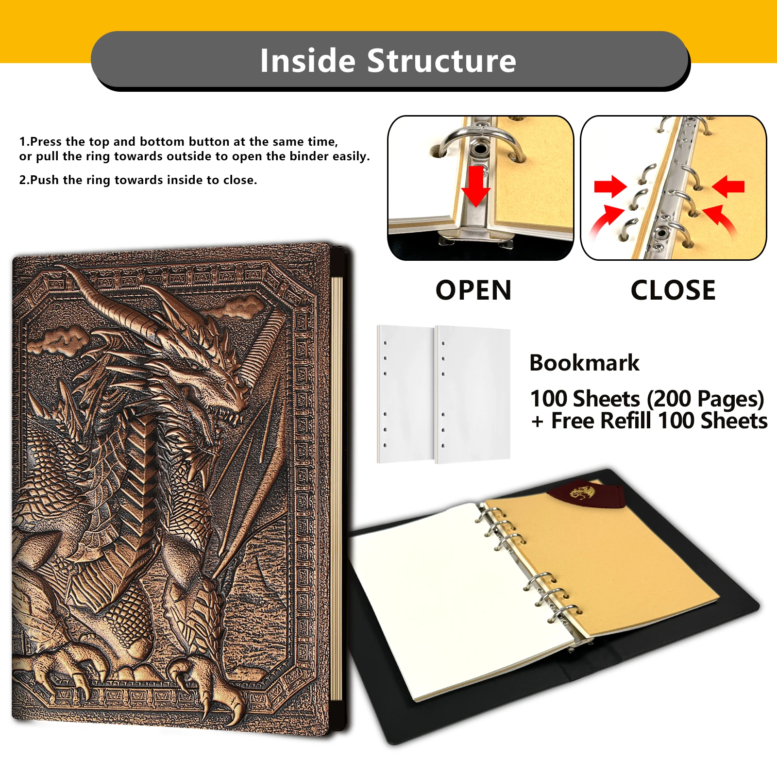 DND Journal Notebook, 3D Dragon Embossed Notebook with Pen for Dungeons and Dragons/D&D, Great RPG Accessories Nerdy Gifts 5