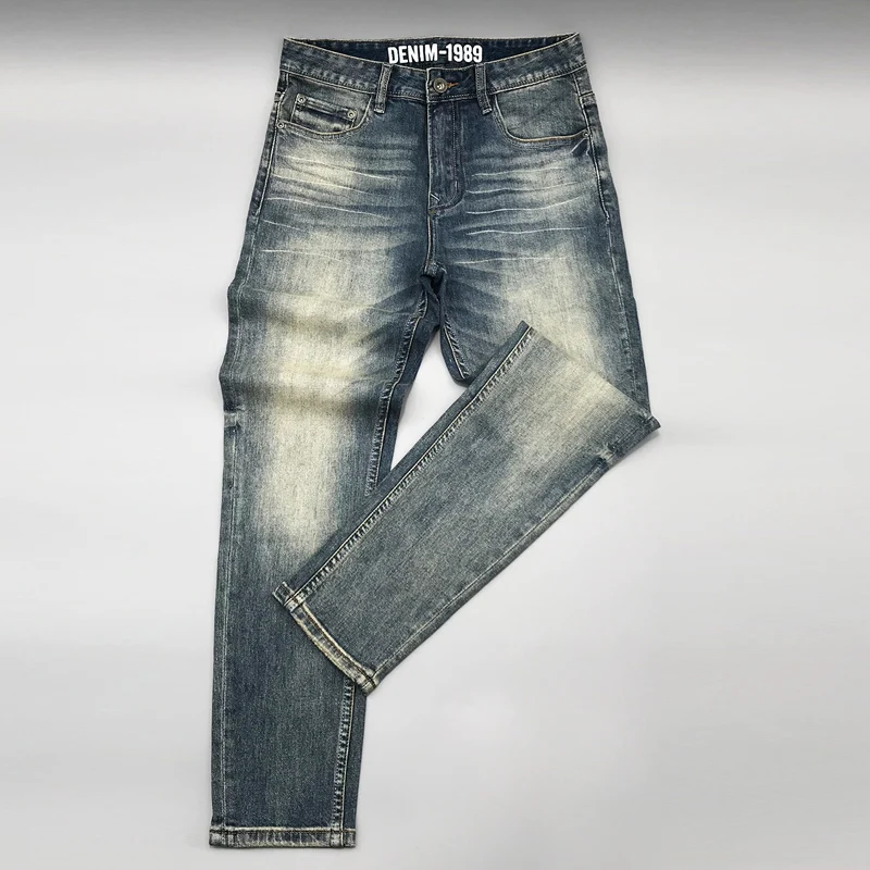 Fashion Designer Men Jeans High Quality Retro Washed Blue Stretch Slim Fit Ripped Jeans Men Vintage Designer Denim Pants Hombre
