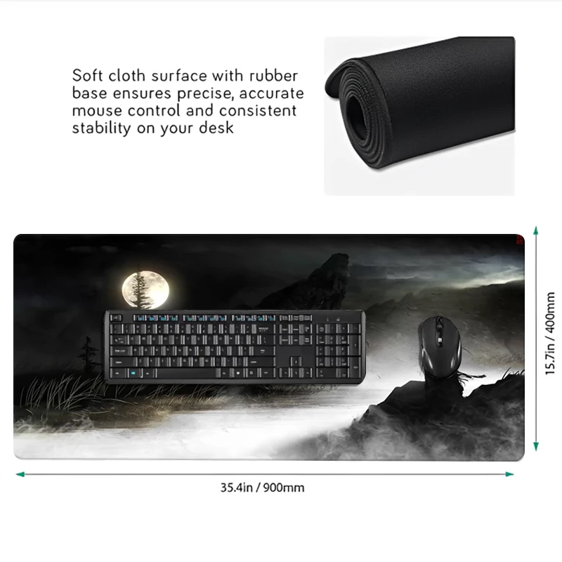 Night Moonlight Samurai large size cool mouse pad 900x400 non-slip esports desk mat game player mouse pad desktop accessories ﻿ 5