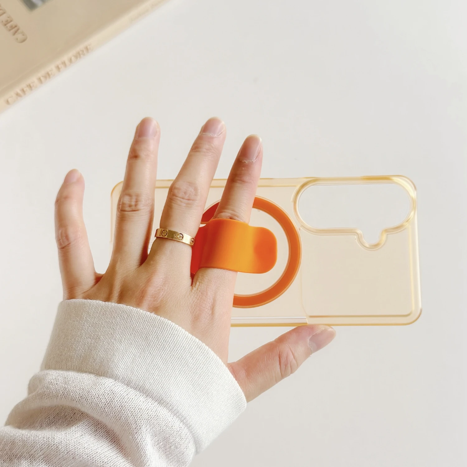 Creative Ring Stand Matte Translucent Magnetic Case with Invisible Card Slot