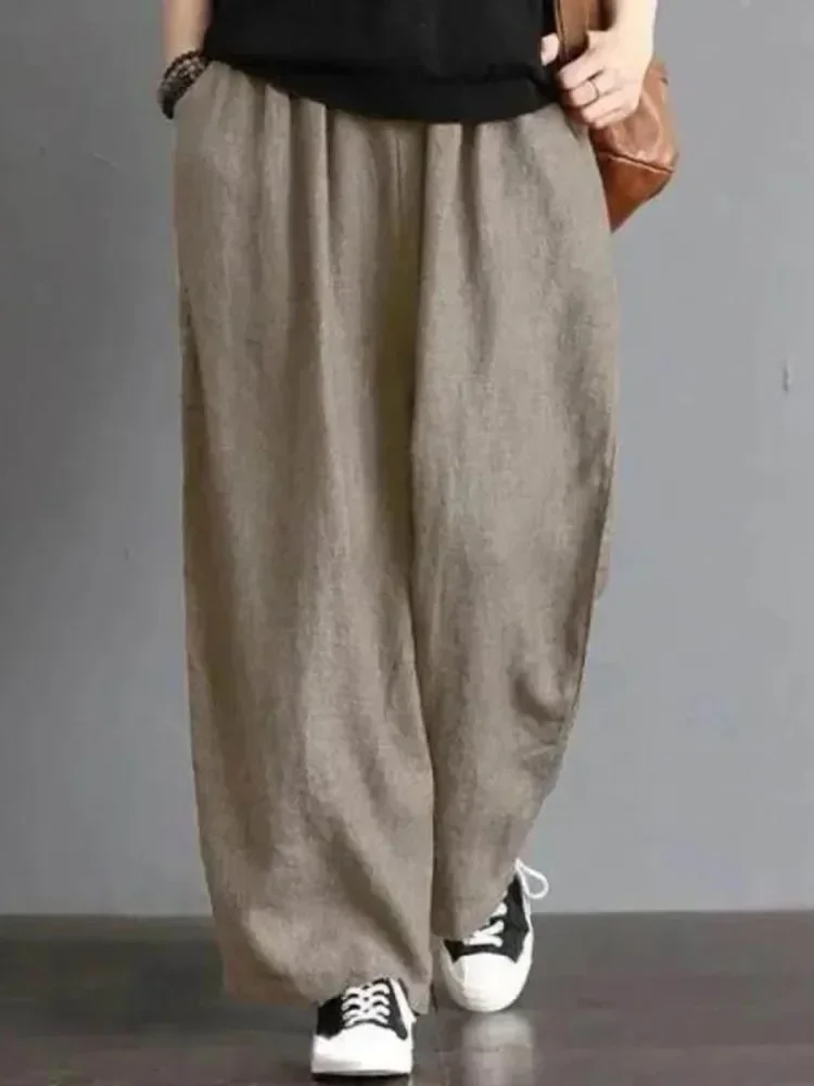 대형 7xl 캐주얼 코튼 린넨 블루머 바지 여성 헐렁한 빈티지 하렘 바지 엄마의..