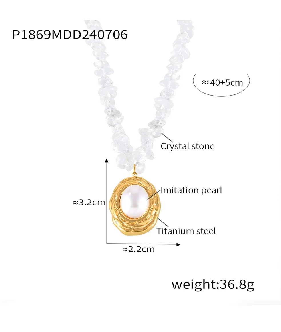Weiße Kristallstein-Perlenkette Halskette für Damen Edelstahl Vergoldet Imitationsperlen-Anhänger Luxus-Schmuckzubehör – Detail 4
