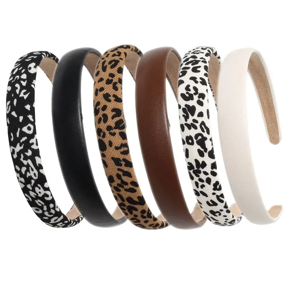 Leopard Print Headbands for Women Girls 2cm Wide Headband PU Solid Hairband Hair Hoops Hair Accessories 6 pack janevini 3 hoops bridal underskirt bustle petticots white ruffle wedding underskirt petticoat for ball gown dress elastic waist