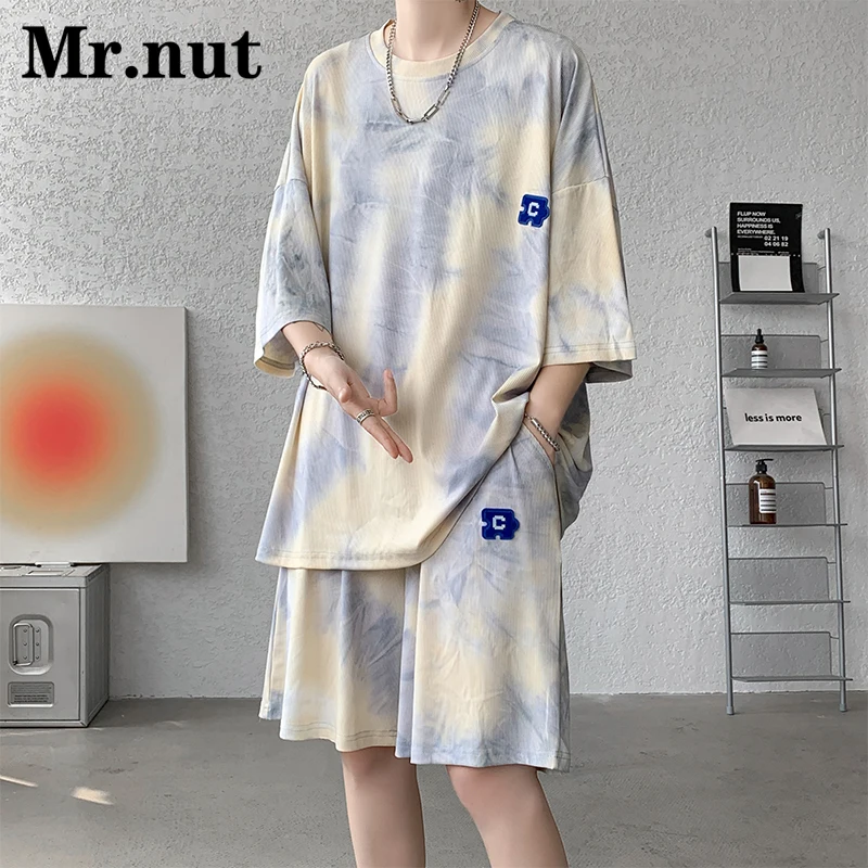Mr.Nut 남성용 반팔 반바지, 세트 티셔츠, 투피스 세트, 청년 패션, 루즈한 일상복, 실키 쿨, 여름