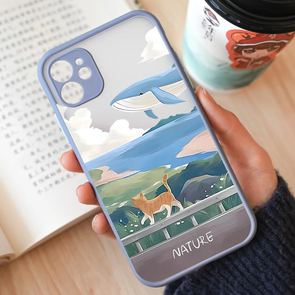 Vibrant Cartoon Scenery Matte Phone Case - Durable Hard Shell Cover