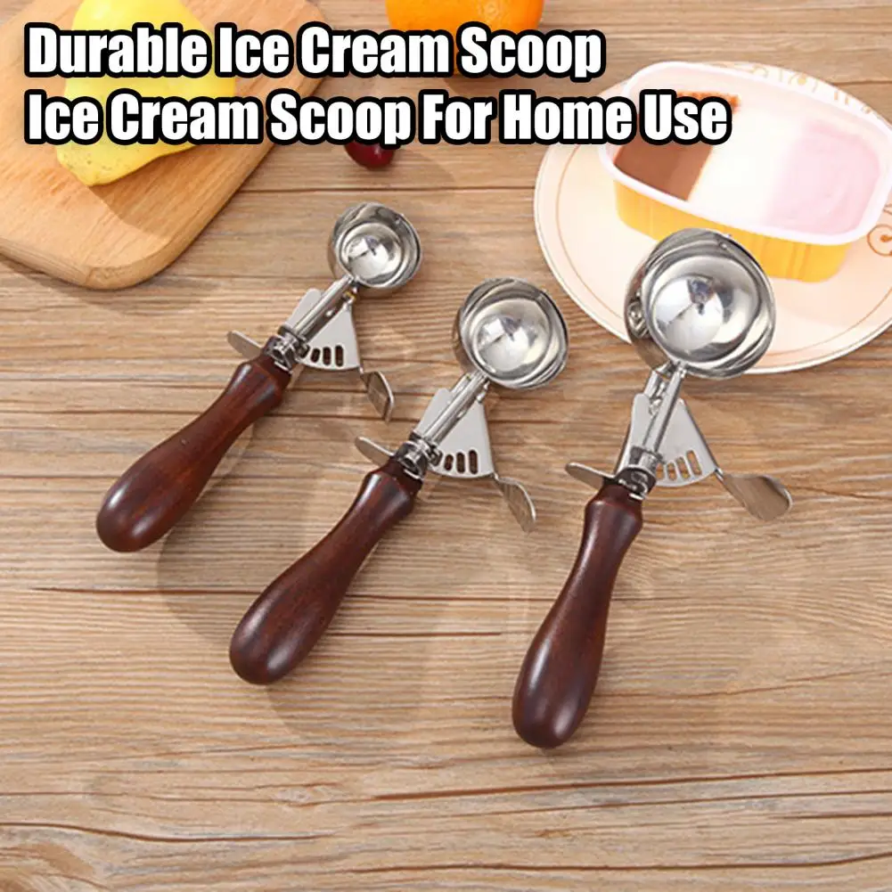 

Круглый совок для мороженого, совок для мороженого из нержавеющей стали с нескользящей деревянной ручкой для домашнего использования, прочный совок для мороженого для дома