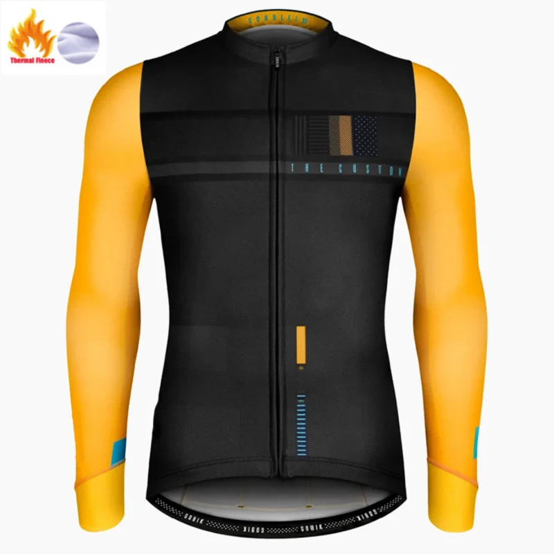 Cycling Jersey Cycling Shirt Cycling Suit Cycling Jersey Set Winter Cycling Jersey Men Black Thermal Fleece Long Sleeve Race Sweatshirt MTB Cycling Clothing