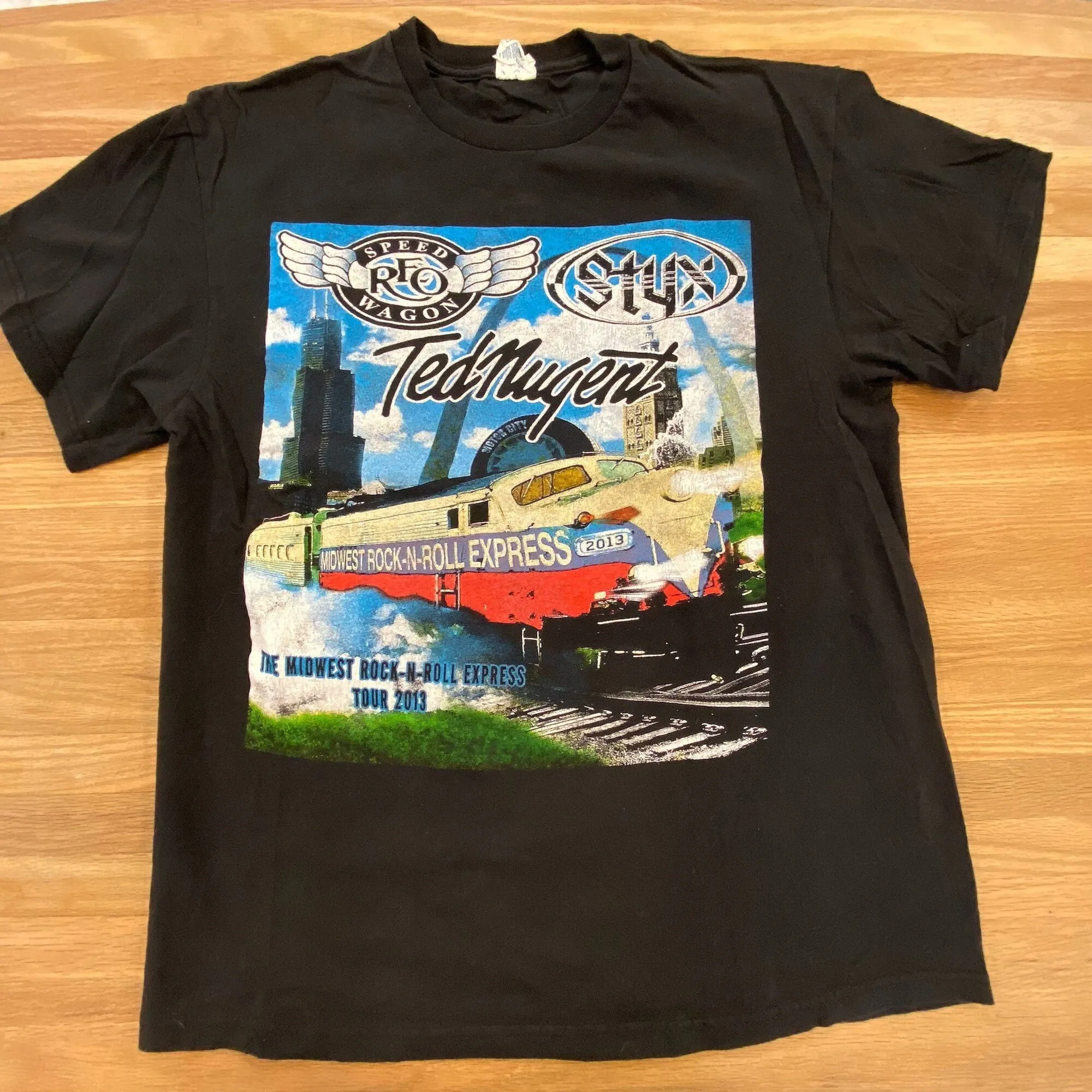 2013 Reo Speedwagon Styx T Shirt Sz L A419 Maniche Lunghe O Corte