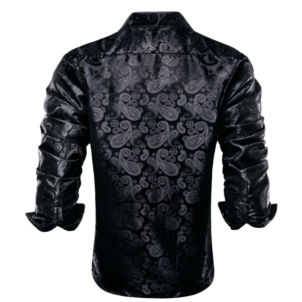 Hi-Tie Black Silk Mens Shirt Vest Tie Hankerchief Cufflinks Jacquard Paisley Floral Male Blouse Waistcoat Designer Wedding Party