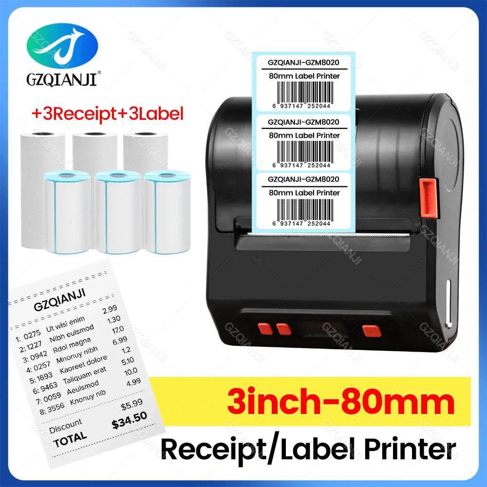 80MM3inchPortableThermalPrinterBluetoothReceiptLabelQRBarcode