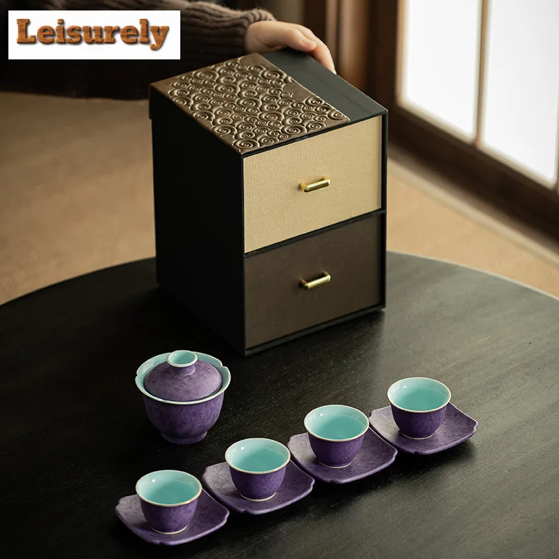 Crystal Glazed Purple Charm Oriental Tea Set Complete Set Handmade Tea Ceremony Set Teapot And Tea Cup Set Teaset Collection