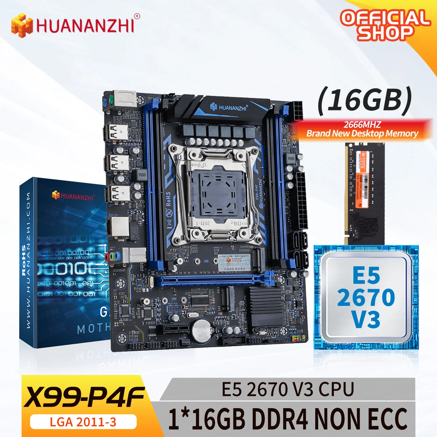 

HUANANZHI X99 P4F LGA 2011-3 XEON X99 материнская плата с Intel E5 2670 V3 с 1*16G DDR4 без ECC памяти комбинированный комплект NVME