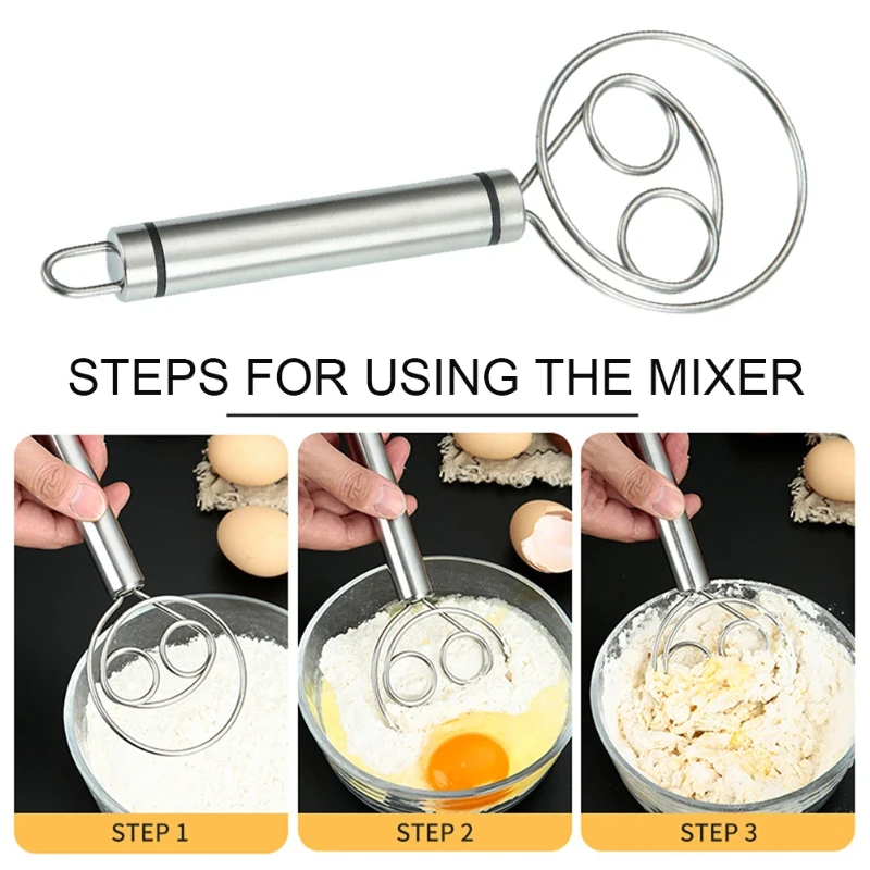 Stainless Steel Household Danish Dough Mixer Cake Pastry Dough Mixer Stick Egg Beater Kitchen Baking Blender Tools Handle 1/2PCS