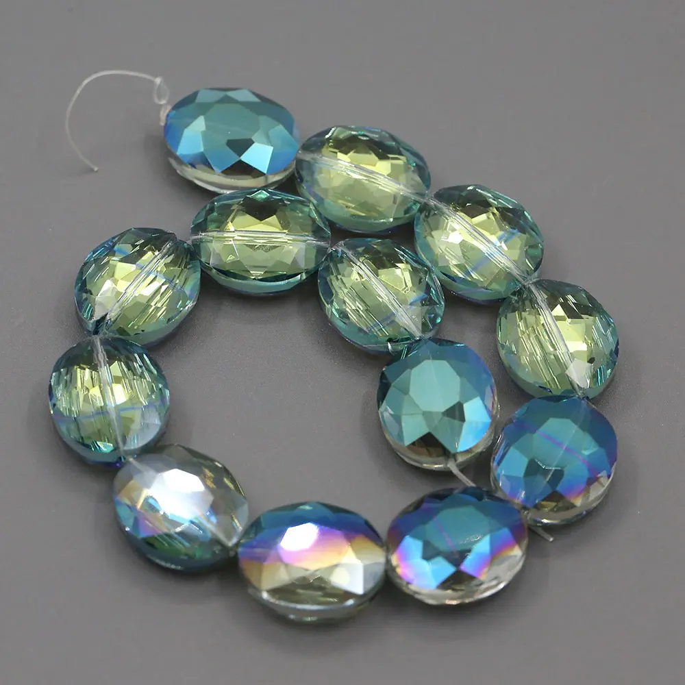 25mm Natural Blue Green Crystal Glass Faceted Oval Nugget Loose Beads 12