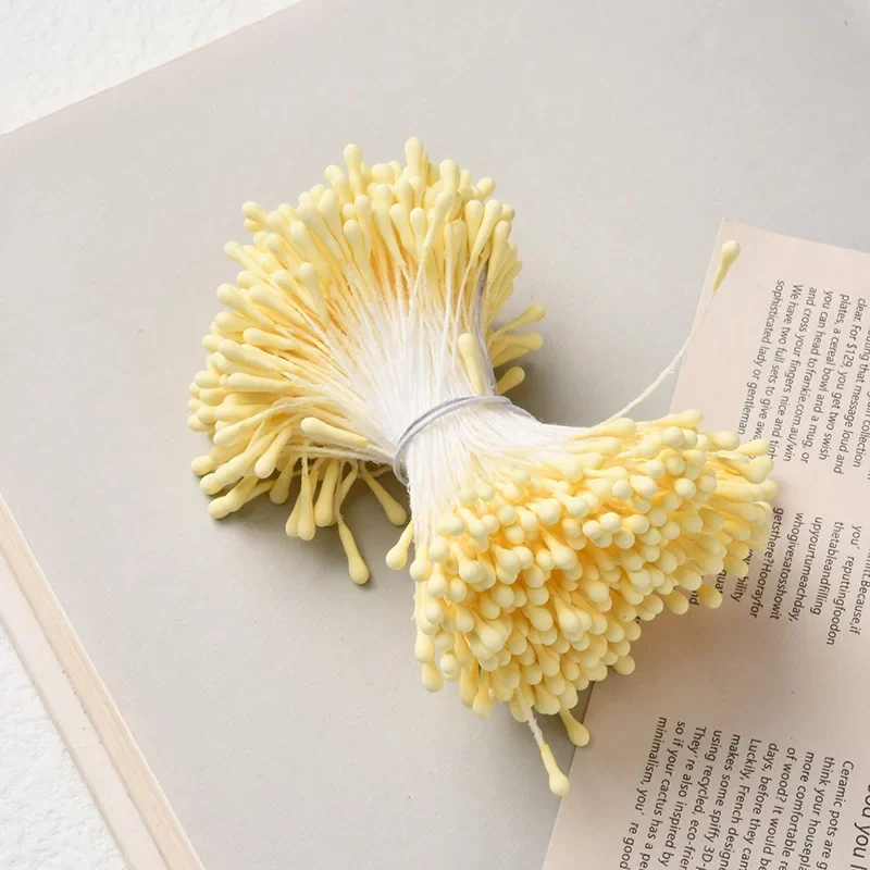 400pcs 1.5mm Mini Pearl Flower Stamen Pistil Double Heads Wedding Home Decorations DIY Crafts Scrapbooking Fake Flowers