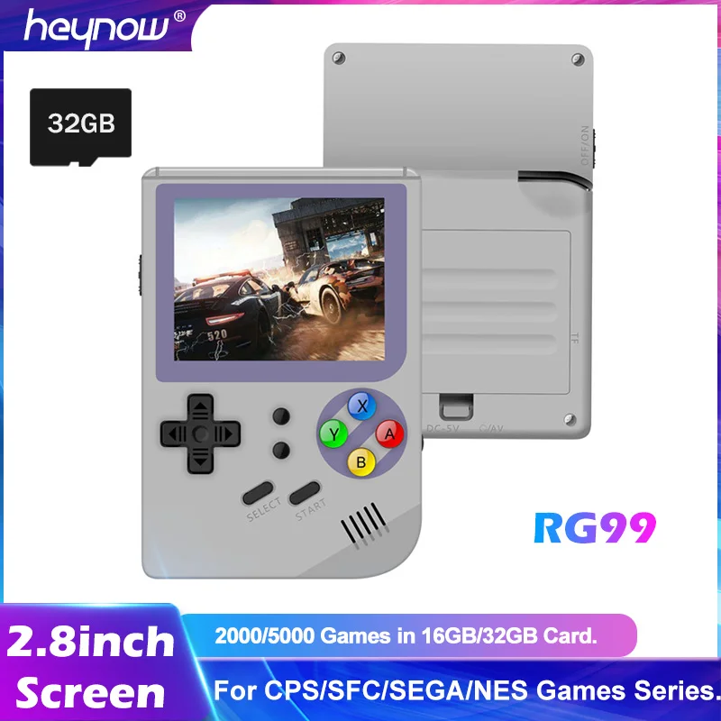 

HEYNOW RG99 Retro Game Console 2.8inch Full View IPS Screen Built in 169 Games 2000/5000 Games in 16G/32G Card Video Game Player