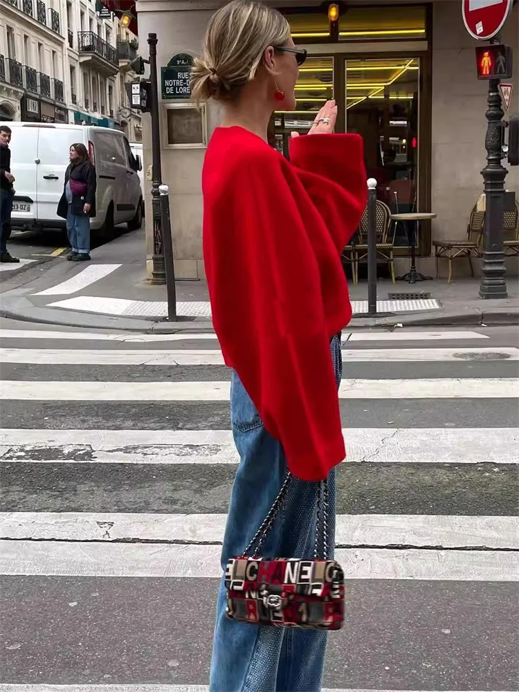 Vintage V-Neck Autumn Outwear For Women Patchwork Solid Long Sleeve Loose Streetwear Casual Jackets Top Ladies Coat