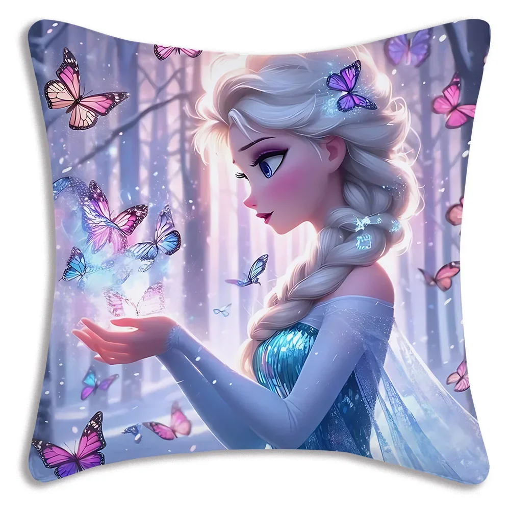 Kawaii Queen Frozen Princess Elsa Pillow Covers Cartoon Sofa Decorative Home Double-sided Printing Short Plush Cushion Cover