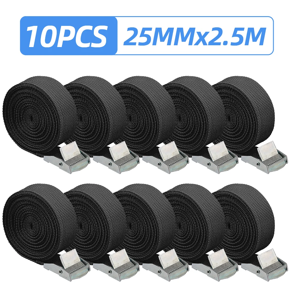 10-Pack Durable Adjustable Lashing Straps with Antirust Alloy Buckles
