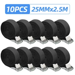 10 - Pack Durable Adjustable Lashing Straps with Antirust Alloy Buckles (Black)