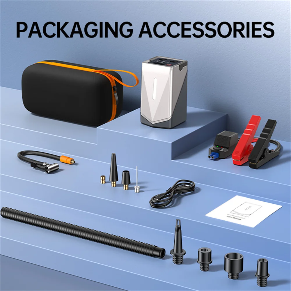Multifunctional Jump Starter with Air Pump & Blower 150PSI Air Compressor Tire Pump Portable Charger Car Booster Starting Device