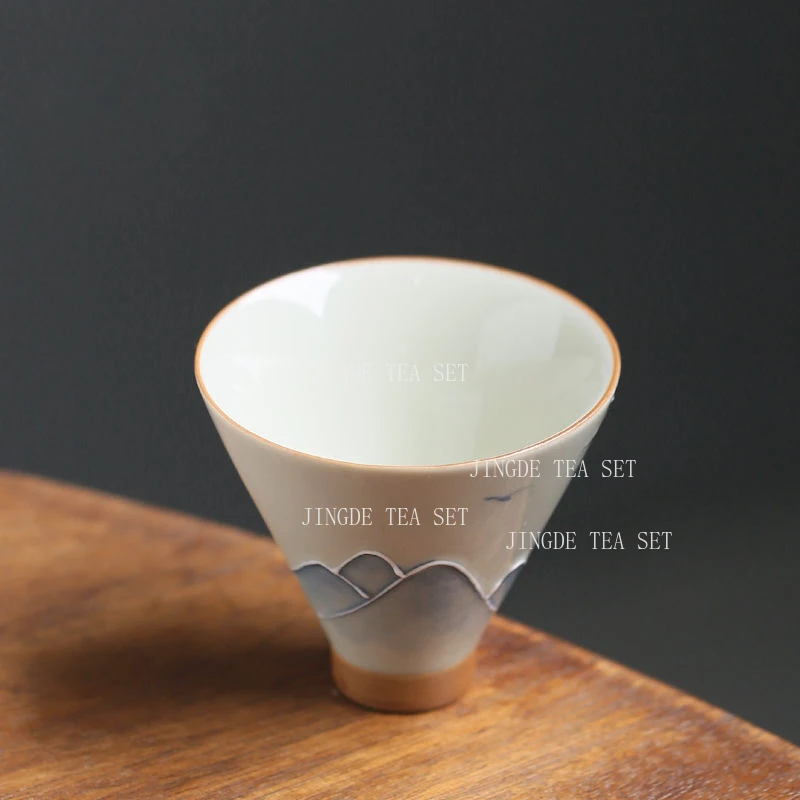 1pcs 50ml Hand Drawn Landscape Hat Tea Cup Grass Ash Ceramic Underglaze Colored Tea Cup Owner's Single Cups Drinking Utensils