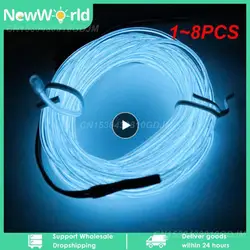 1~8PCS LED Neon Cable Cold Light Wire High-quality El Cold Light Line Car Interior Battery Box Set Decorative Fluorescent Tape