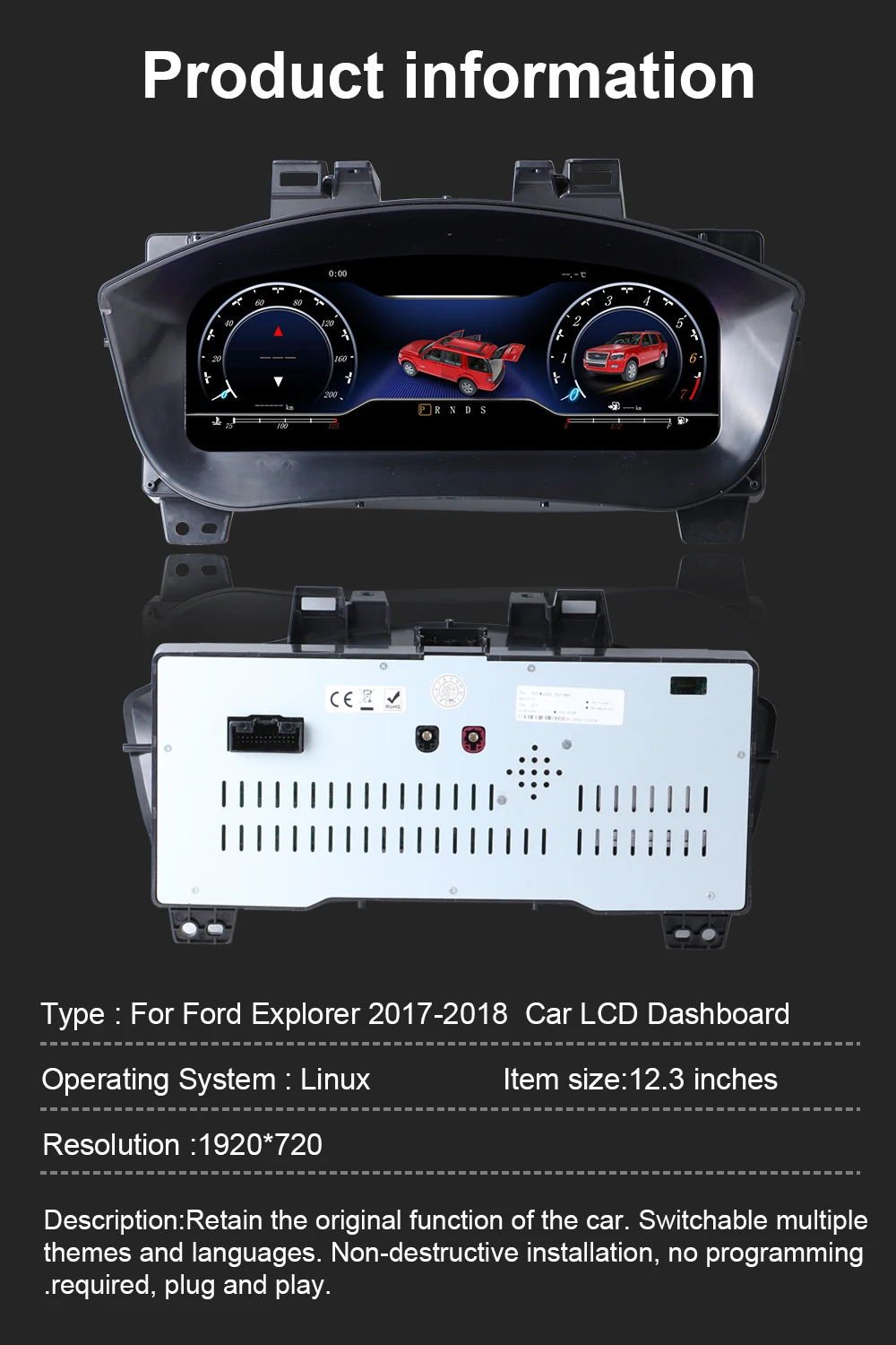 Digital Instrument Cluster For Ford Explorer 2017-2018 Wireless CarPlay Speedome
