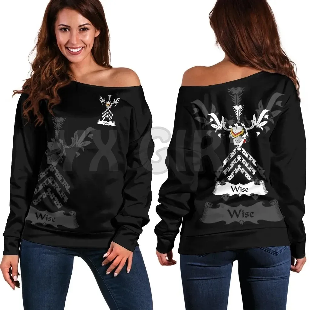 YX GIRL Wise Family Crest Women's Off Shoulder Sweater  3D Printed Novelty Women Casual Long Sleeve Sweater Pullover