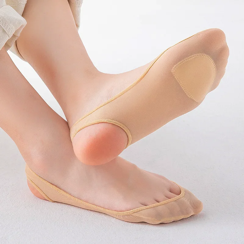 Woman Socks 3 Pairs Invisible Boat Socks Women Summer Silicone Non-Slip for High Heels Shoes Ice Silk Thin Half-Palm Suspender Sock
