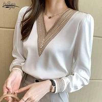 2025 Women Elegant Chiffon Shirts New Fashion White V Neck Casual Loose Long Sleeve Blouses Office Lady Tops Female Blusas 13366