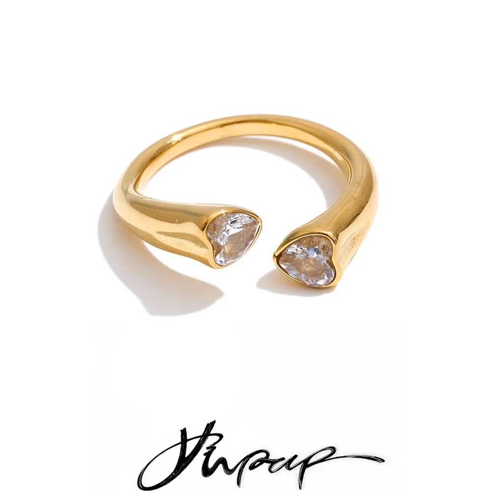 Yhpup Stainless Steel Cubic Zirconia Ring Adjustable