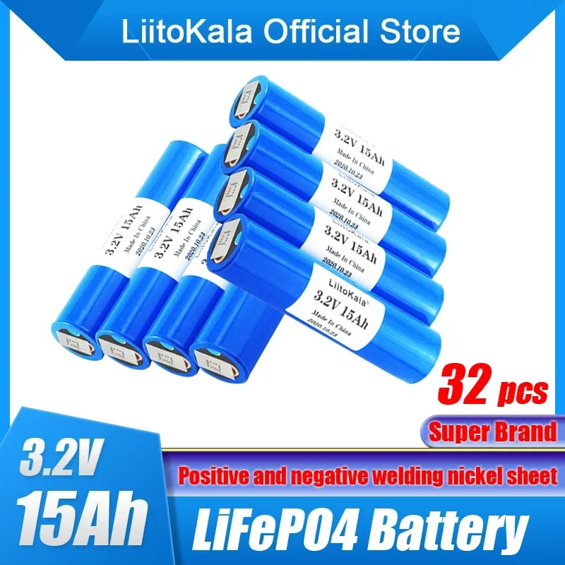

32pcs LiitoKala 3.2V15Ah 33140 lifepo4 lithium battery 15000mAh diy 12v 24v High Power e bike e-scooter power tools Battery pack
