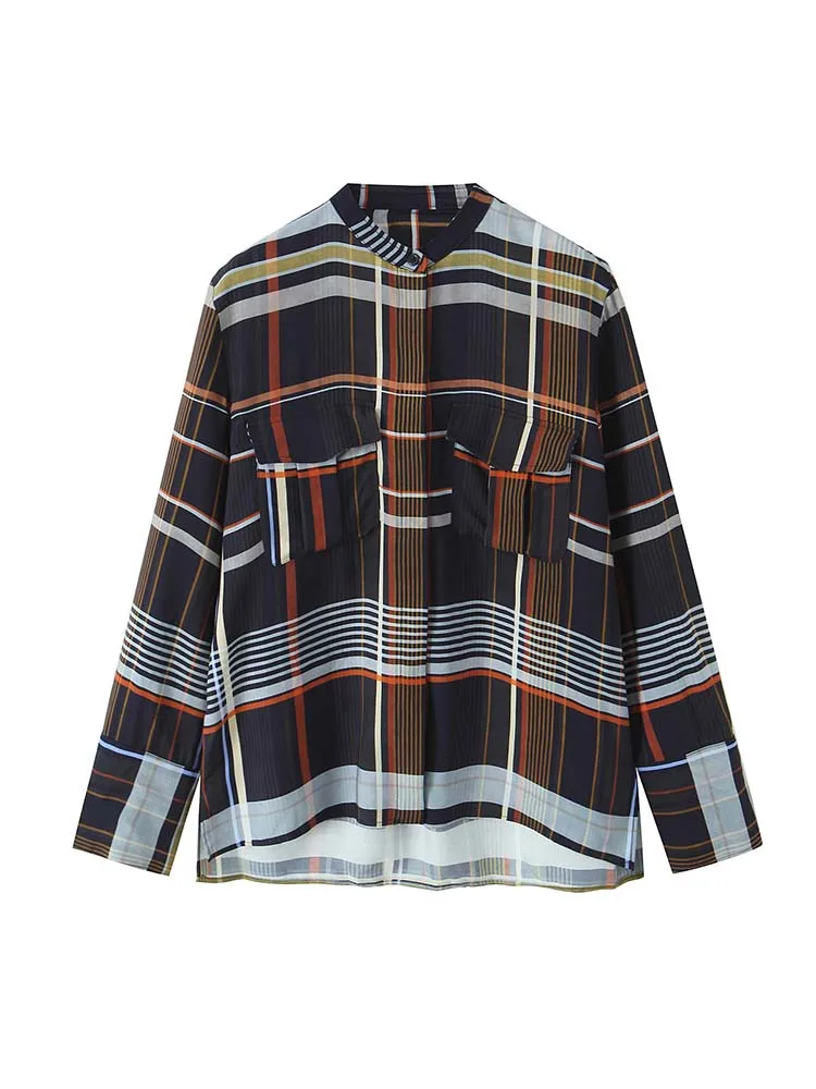 Street Fashion Plaid Shirt 2 Pieces Sets Women Long Sleeve Tops Wide Leg  Pants Set 2025 Summer Casual Woman Outfits