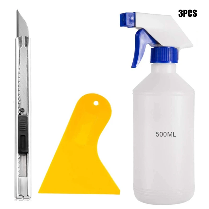 3pcs Set Of Car Film Tools Cutting And Trimming Knife Degreasing Scraper Sprayer Smoothing Tools