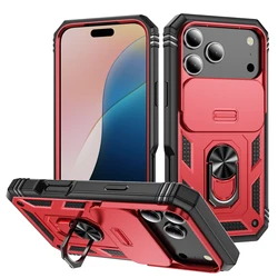 Heavy Duty Slide Camera Case with Built - in 360° Rotating Kickstand - iPhone 17 18 Pro Max (Red)