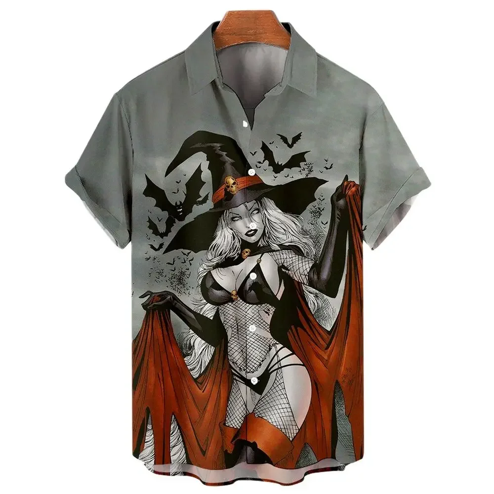 

Гавайская рубашка Witch с 3d принтом мужская оверсайз Повседневная рубашка в стиле Харадзюку с лацканами на Хэллоуин мужская одежда