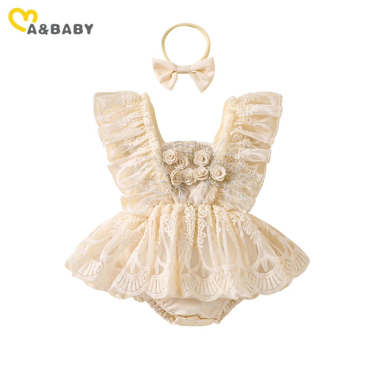 

ma&baby 0-18M Princess Baby Girl Romper Newborn Infant Jumpsuit Summer Floral Lace Ruffle Clothes Headband Outfits