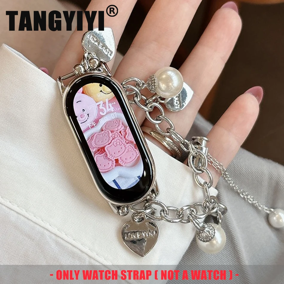 Luxury Love Heart Pearl Pendant Strap For Xiaomi Mi Band 10 9 8 7