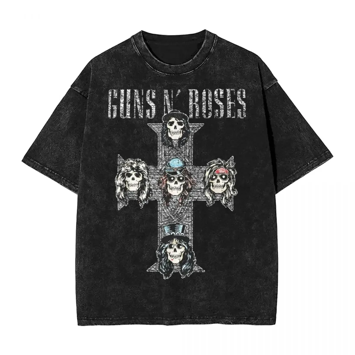 Washed T Shirt Guns N Roses Vintage Cross Hip Hop Vintage T-Shirts Street Streetwear 100% Cotton Summer Tops Tees Men Women