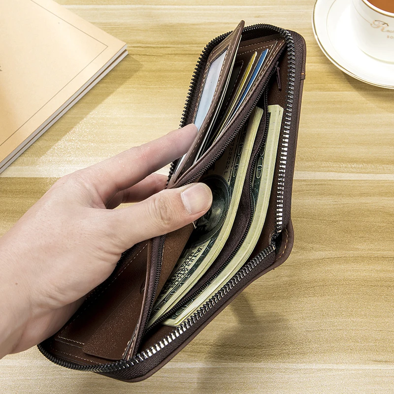 Men's Fashionable Retro Wallet - Large Capacity, Three-Fold Design with Zipper & Multi-Card Slots