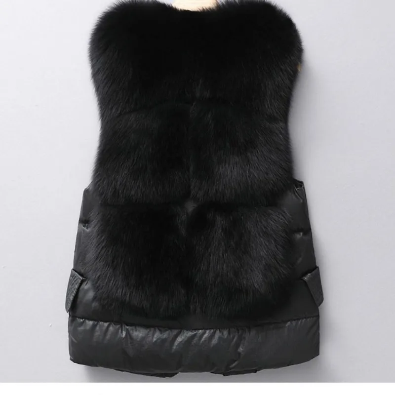 2024 New Women Short Temperamental Slim Fit Faux Fur Vest Female Fashion Patchwork Imitation Fox Fur Waistcoat Casual Down Tops