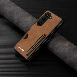 Vintage - Style Protective Phone Case with Card Holder - Hard Plastic PU Leather Cover for Galaxy Z Fold8 (Brown)