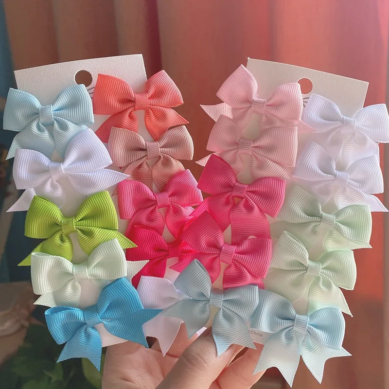 10PCS/SET  Grosgrain Ribbon MiNi Hair Bows with Clip for Girls Hairpins Boutique Barrettes Headwear Cute Kids Hair Accessories