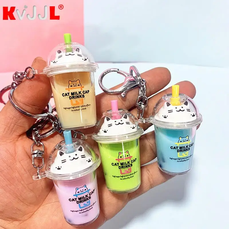 Cute Bag Accessories Cup Cat Cute Keychain Charms Cat Milk Keychain