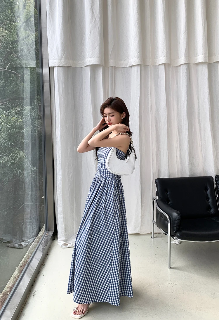 Casual Strapless Midi Dresses for Women Striped Sleeveless A-line Korean Chic Summer New Party Dress Vestidos Mujer