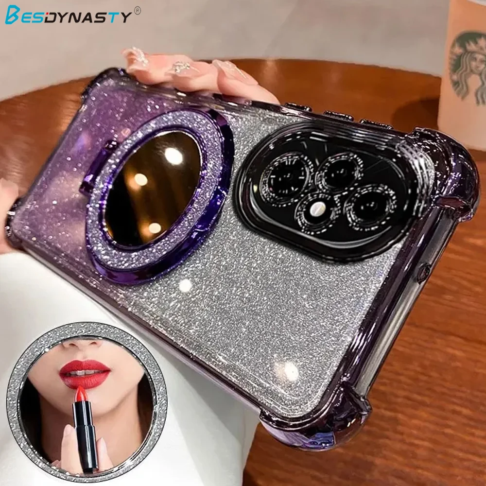 Luxury Mirror Holder Bling Glitter Silicone Phone Case - Ultra-thin Stand Cover