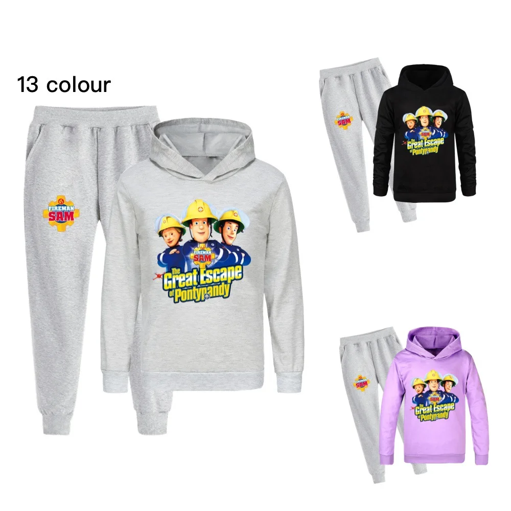

Cartoon Fireman Sam Clothes Kids Casual Outfits Baby Boys Firefighter Hoodies Pants 2pcs Sets Children Clothing Girls Sportsuits
