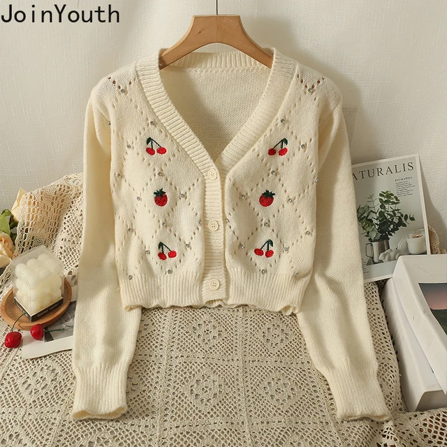 Women's Clothes Brown Sweater Flower Embroidery Outerwear Fashion Vintage  Winter Female Long Sleeve Cardigan Knitting Coat - AliExpress